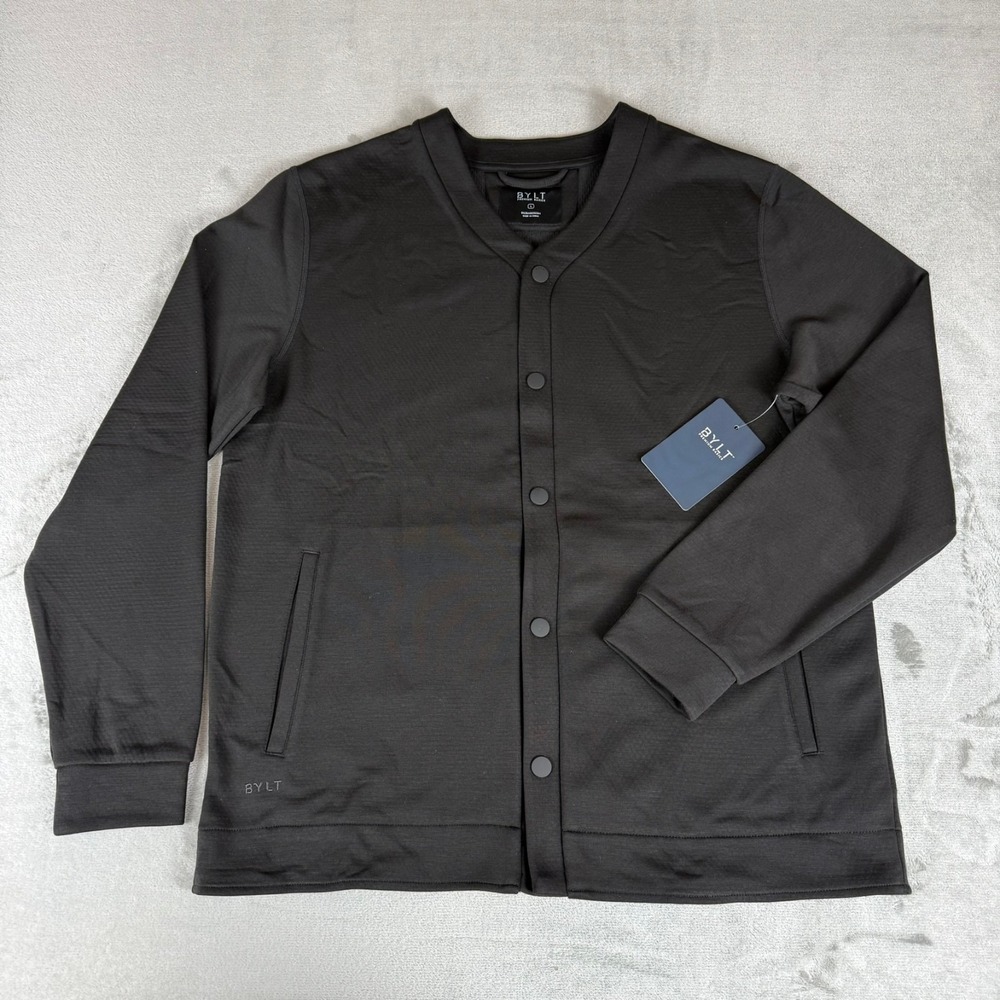 BYLT Adventure Fleece Cardigan Sweater Mens Large Black Snap Pockets New NWT